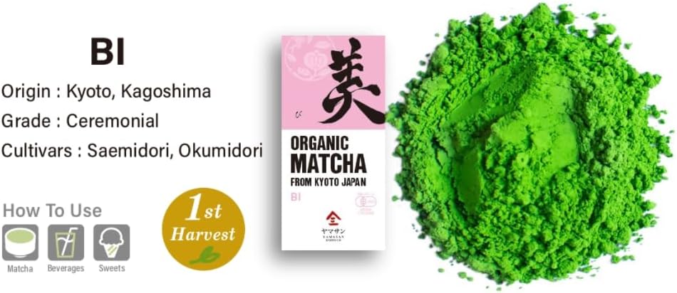 YAMASAN KYOTO UJI Matcha BI, Ceremonial Grade Matcha, From Uji Kyoto, Japan, 100g