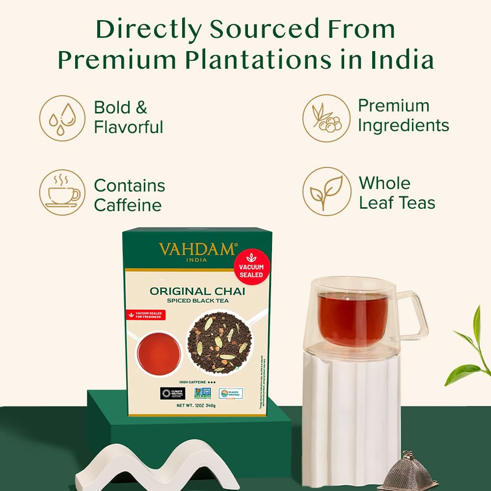 VAHDAM, India's Original Masala Chai Tea Loose Leaf 340g (170+ Cups) Blend Of Black Tea - Masala Chai Tea With Cinnamon, Cardamom, Cloves & Black Pepper | Vacuum Sealed Pack | Packaging May Vary