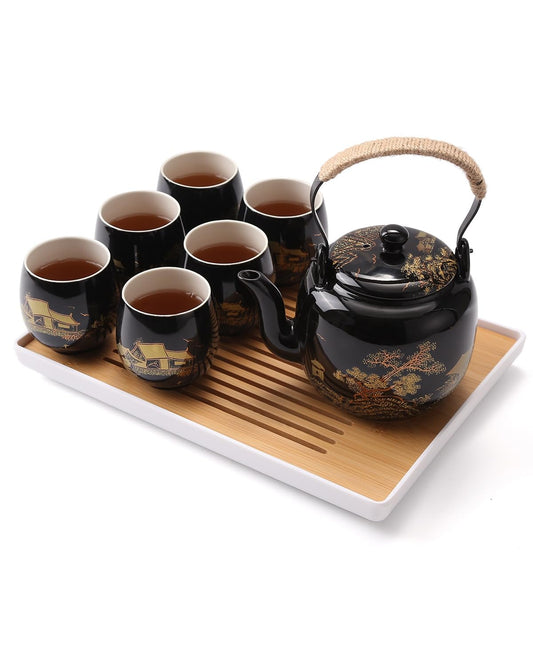 Dujust Japanese Tea Set, Black Porcelain Tea Set