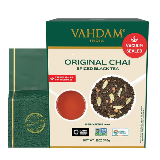 VAHDAM, India's Original Masala Chai Tea Loose Leaf 340g (170+ Cups) Blend Of Black Tea - Masala Chai Tea With Cinnamon, Cardamom, Cloves & Black Pepper | Vacuum Sealed Pack | Packaging May Vary