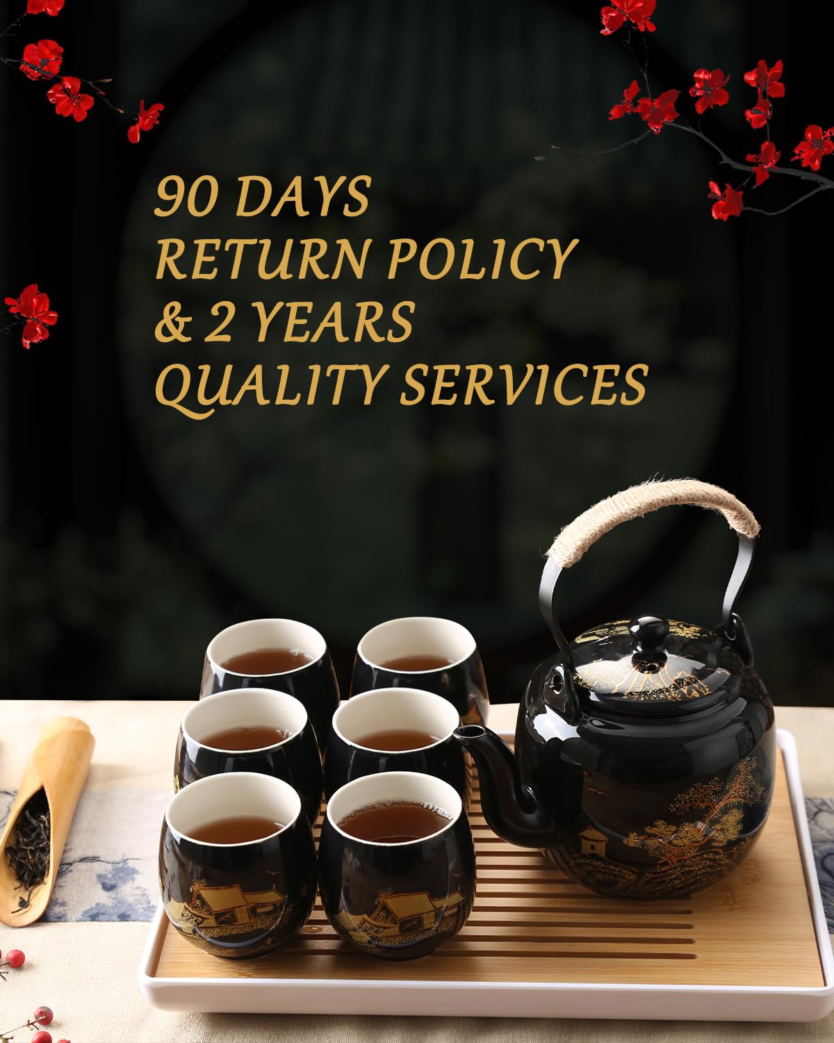 Dujust Japanese Tea Set, Black Porcelain Tea Set